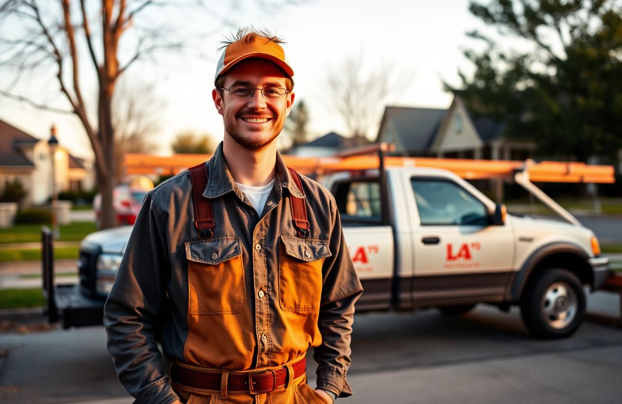 Friendly local contractor standing in front of a work truck