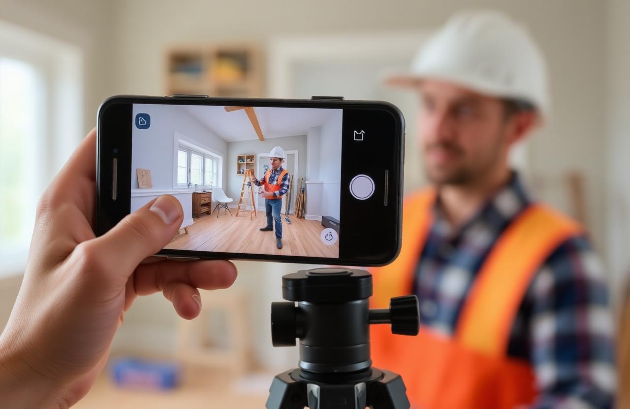 Contractor recording a short walkthrough video on a smartphone